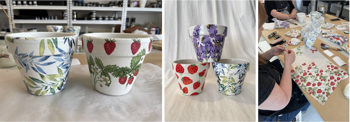 Decoupaged terracotta pots