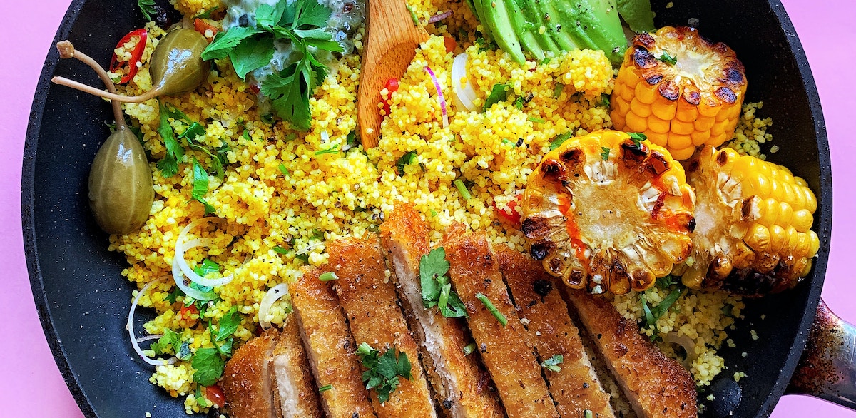 Plant Based dish - rice, tofu, corn, avocado and more