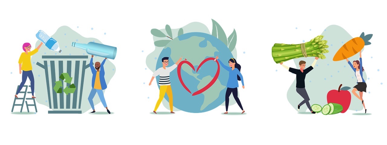 Sustainable icons - recyclng, love the earth, grow food